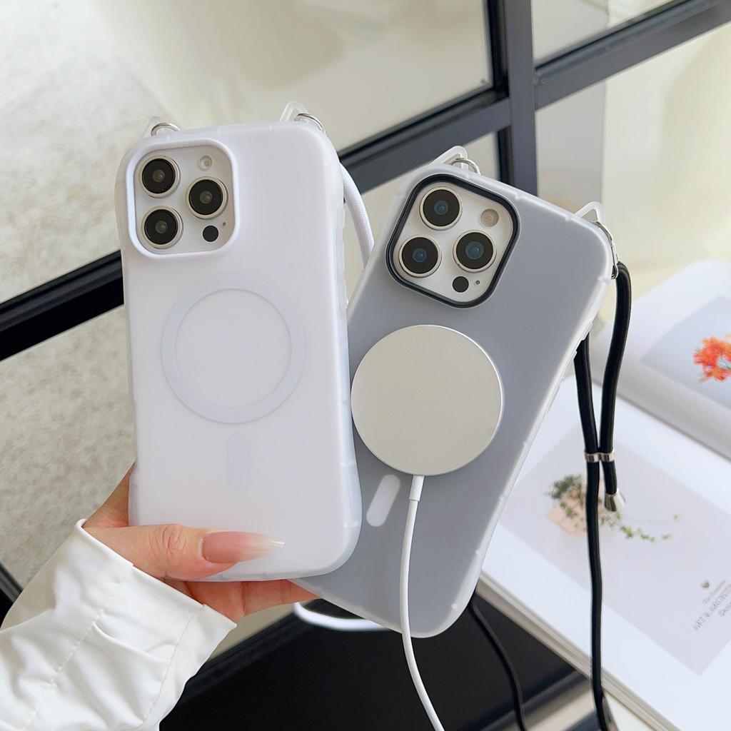 Bonbonfarbene Katzenohr Magnetische Schlanke Taille Handyhülle mit Langem Lanyard für iPhone 17 16 15 14 13 12 11 Pro Max + Plus Hülle