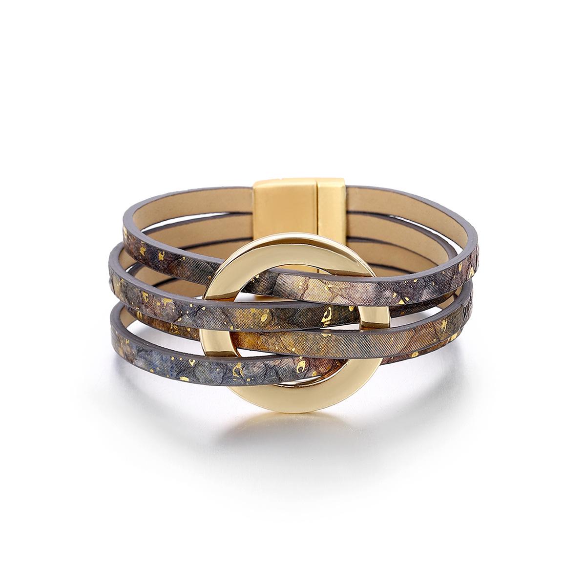 Стильный многослойный женский кожаный браслет с магнитной застежкой - европейская и американская мода