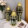 Schwarzes Karomuster Keramik Schachmatt Glas Vorratsglas Blumenvase Versiegelter Vorratsbehälter Ingwerglas Chinesisches Porzellan Handwerkskunst Heimdekoration