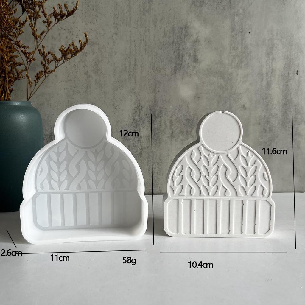 Gorro de Invierno Tejido Molde de Silicona Navidad Gorro con Borla Moldes Tejido Papá Noel Ha Nochebuena Ambientador para Coche Vela de Resina DIY Decoración del Hogar