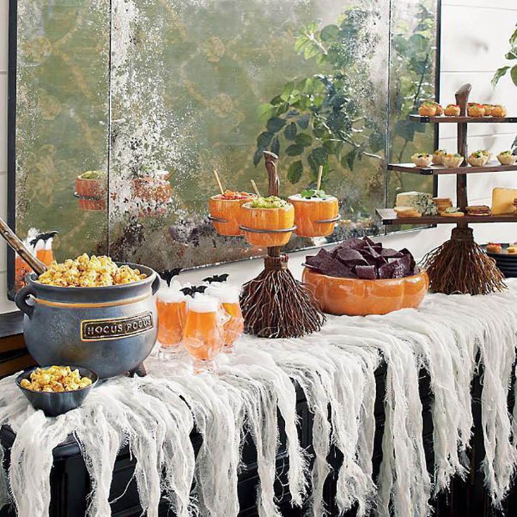 Halloween Resin Pumpkin Bowls On Broom for Serving Snacks Salad Fruit Halloween Party Supplies