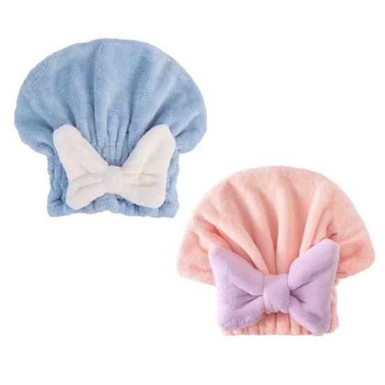 Absorbent Hair Drying Cap Quick Dry Microfiber Hair Towel Wrap Shower Cap Wet Hair Drying Turban with Bow Tie for Women Girls