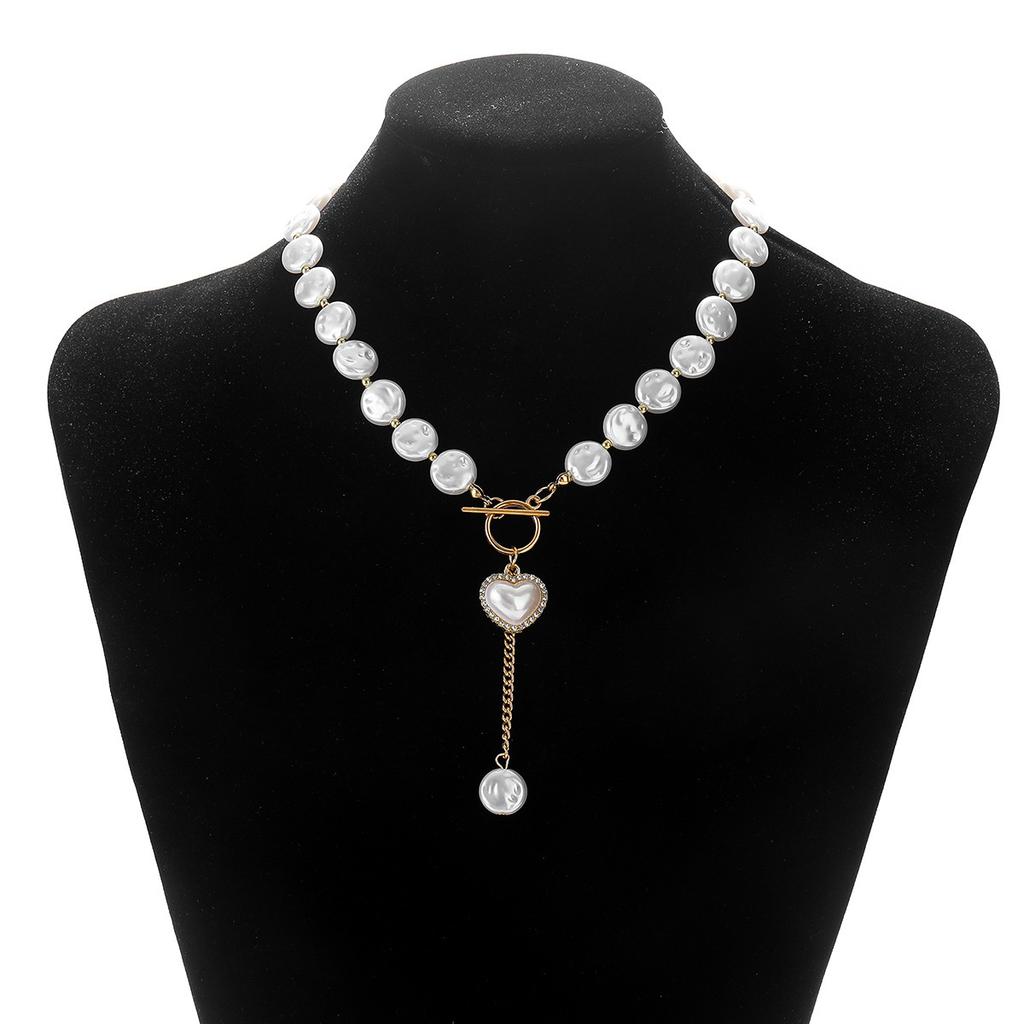 European and American jewelry, simple single-layer Baroque imitation pearl necklace necklace necklace, love pendant necklace set