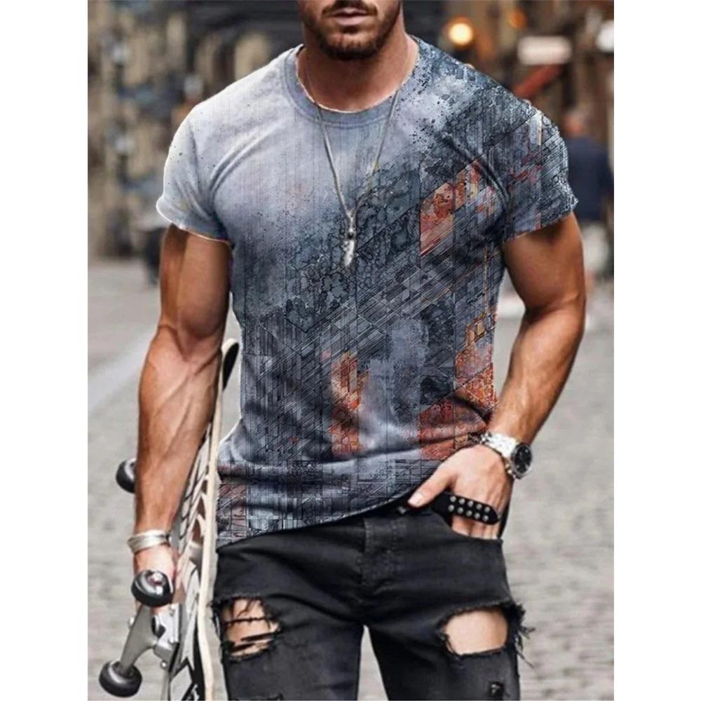 New Hot Sell Men's T-Shirt 3D Vintage Print T Shirts Summer Round Neck Cool Oversize Muscle Streetwear Clothing T Shirt Tops