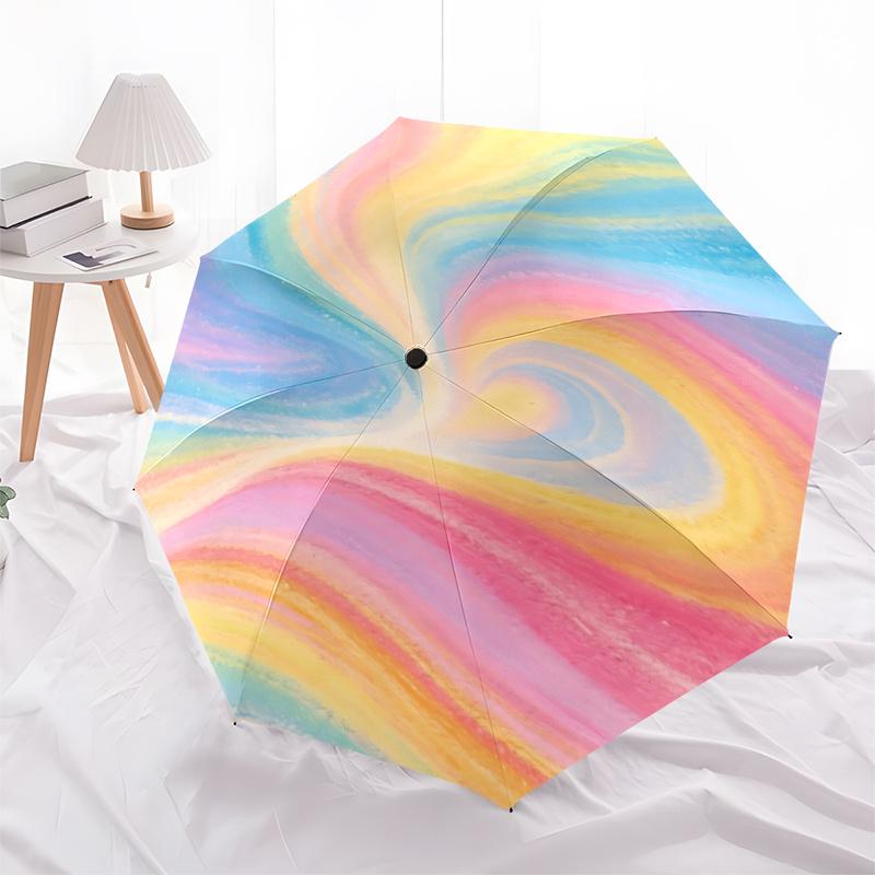 Rainbow Swirl Automatic Opening Folding Umbrella Portable 3 Fold Design with Iron Frame for Outdoor Use,Perfect Gift for Fans,Travelers,