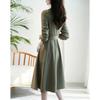 Demana Women's V-Neck A-Line Long Sleeve Dress