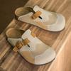 Quality Cow Suede Mules Man Brown Sewing Half Shoes For Man Indoor Platform Men's Cork Slippers Closed-toe Couple Casual Sandals