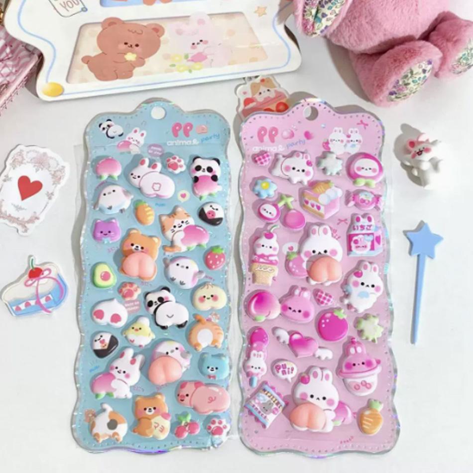 Kawaii Cartoon Soft Cute Little Rabbit 3D Pinching Relaxing Butt Stickers Cute Diy Mobile Book Decoration Stickers Festival Gift