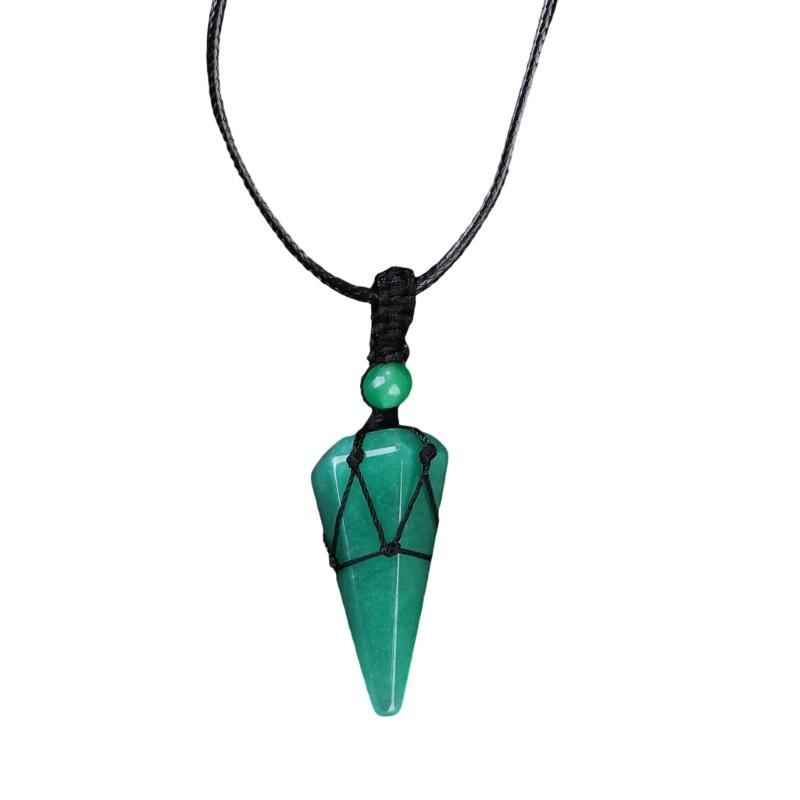 Hexagonal Cone Mesh Pendant Necklace With Natural Opal Gemstones Elegant Portable Jewelry for Women