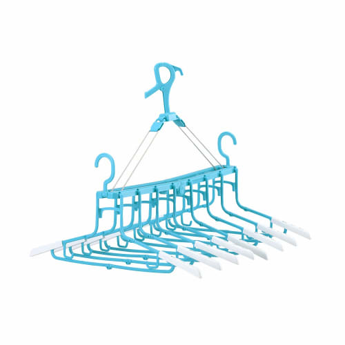LEC New Foldable 8-Row Hanger with Sliding Arms and Low-Profile Hooks (Speeds Up Drying and Storage!) Slim Package, Blue, Medium, W00167