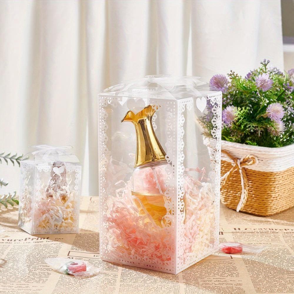 25pcs Elegant Transparent Rectangle Gift Boxes with Bows Durable PVC Perfect for Cookies Candies Ideal for Wedding Party Favors White Flat-Packed