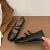 2025 New Korean Version Retro Suede Square Head Double Buckle with Flat Sole Single Shoes, Evening Style Versatile Height Increase Mary Jane Shoes 