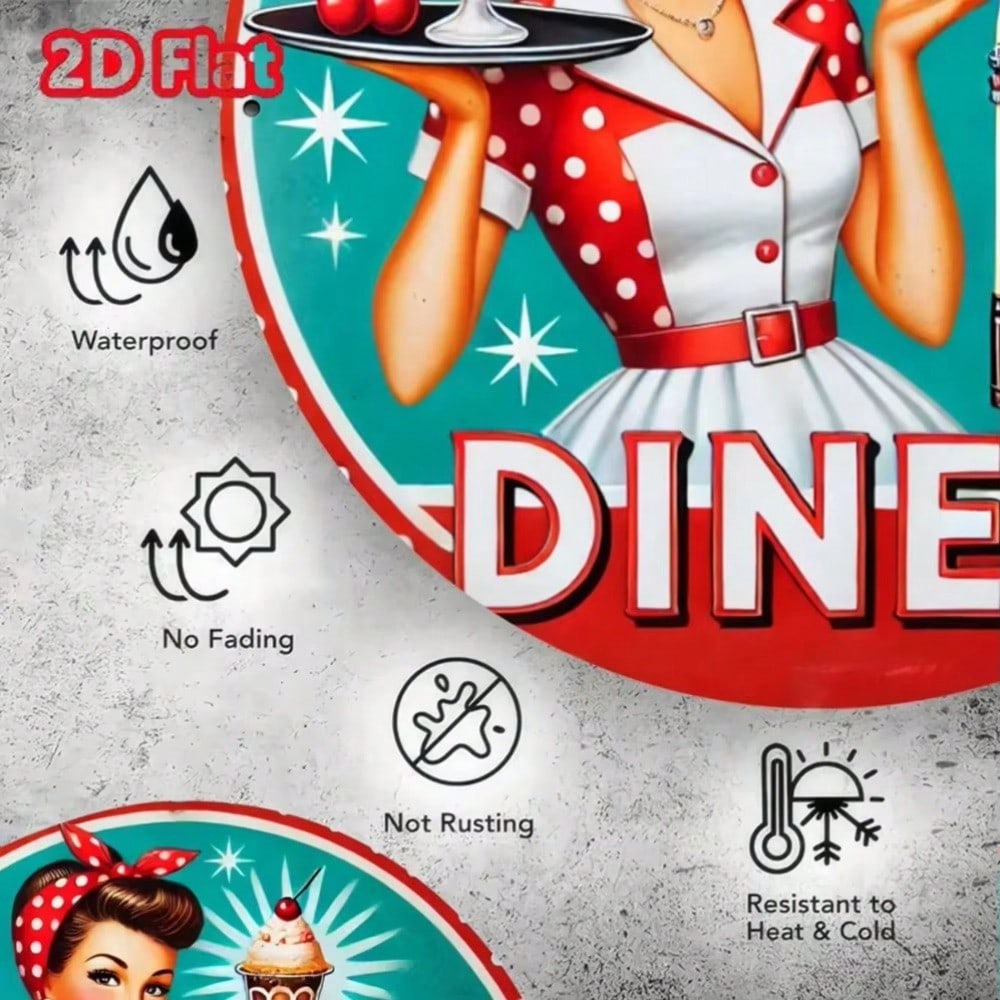 Runde 2D-Eisen-Wandkunst im Vintage-Stil, Retro-Diner-Skulptur-Dekoration für Küchenbar, Weihnachtsgeschenk