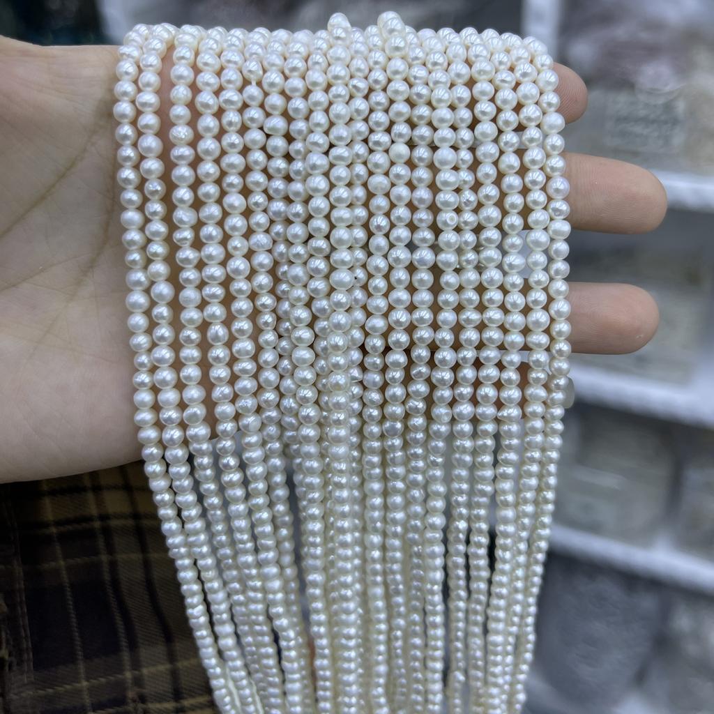 1String, White Natural Freshwater Pearls, Handmade Near Round Pearl Beads for Jewelry Making DIY Crafts (Beads 3-4mm, Length 36cm)