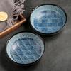 Ruhan Japanese Ceramic 8-inch Deep Plate Set with Sea Wave Pattern