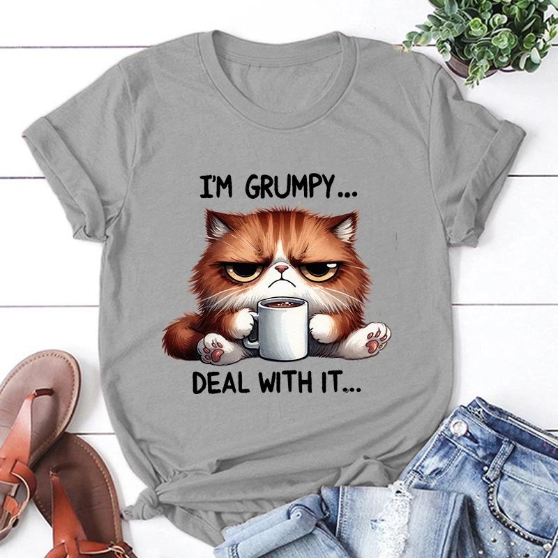 

New Funny Cat IM Grumpy Deal with Is TShirt Short Sleeve O Neck Summer Casual Letter Printing Women TShirt Top Tee Personality S