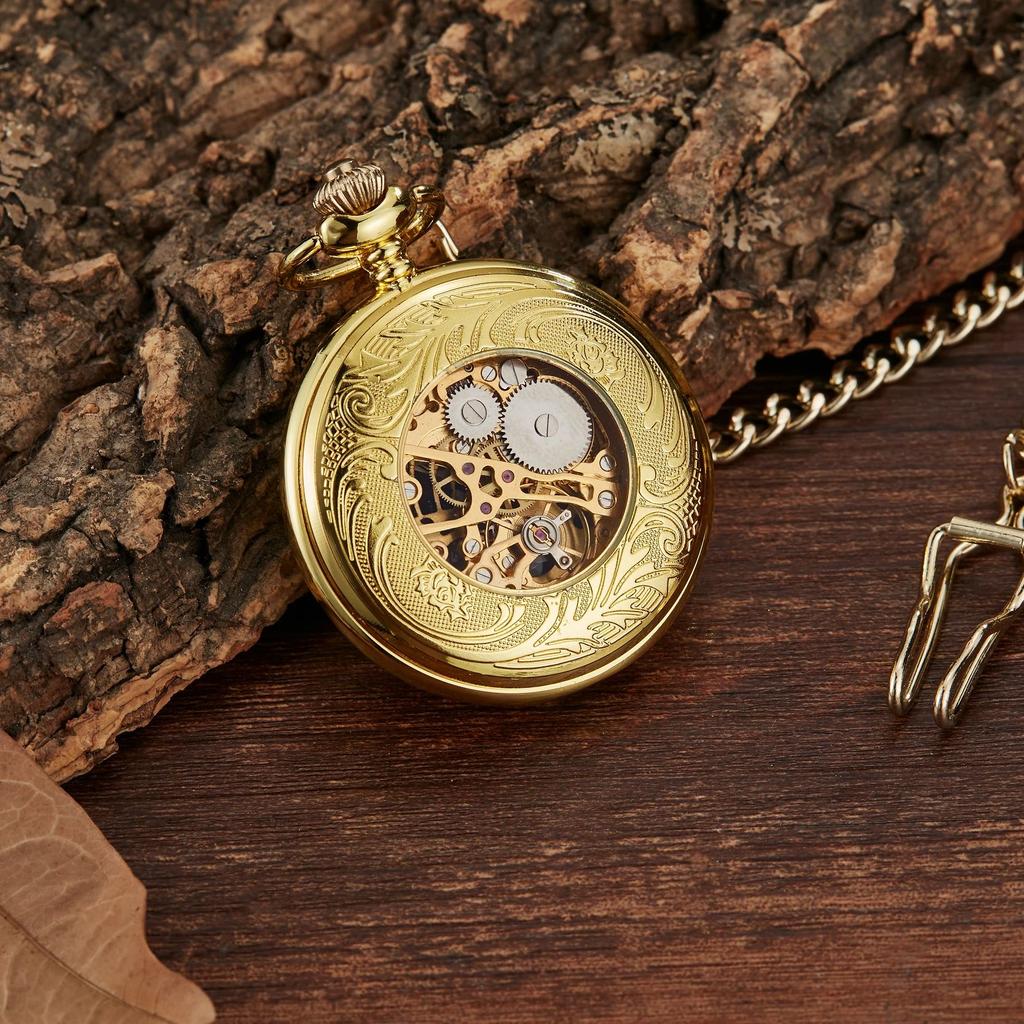 Retro klasické mechanické kapesní hodinky světélkující okvětní lístky vyřezávané výklopné víčko ruční nátah pánské dámské mechanické kapesní hodinky