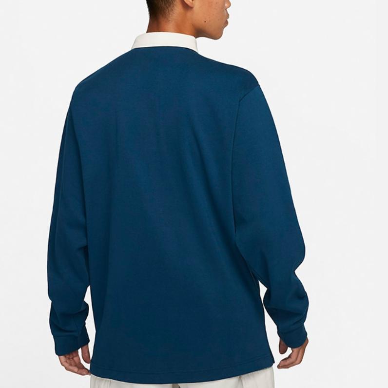 Nike Logo Pattern Button Long Sleeve Polo Shirt Men tops Blue DQ5222-460