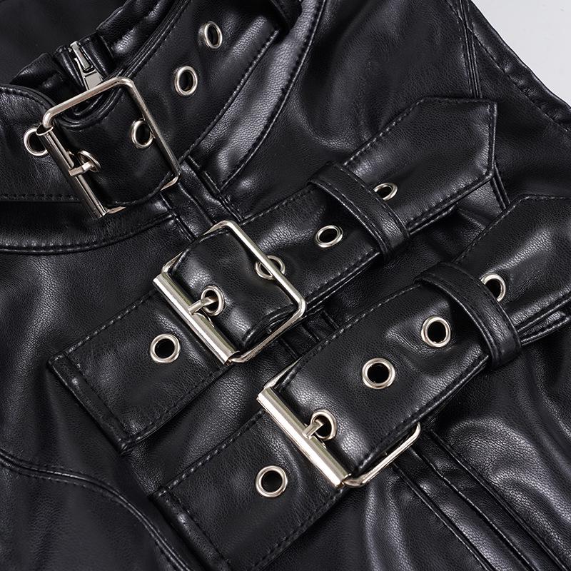 Gothic Punk Dark Style Leather Vest - Metal Decorated Sleeveless Top for Motorcycle & Cool Girl Group