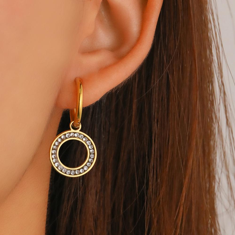 Edelstahl Ohrringe Kristall Zirkon Hohl Runde Koreanische Mode Baumeln Ohrringe Für Frauen Schmuck Hochzeiten Verlobung Geschenke