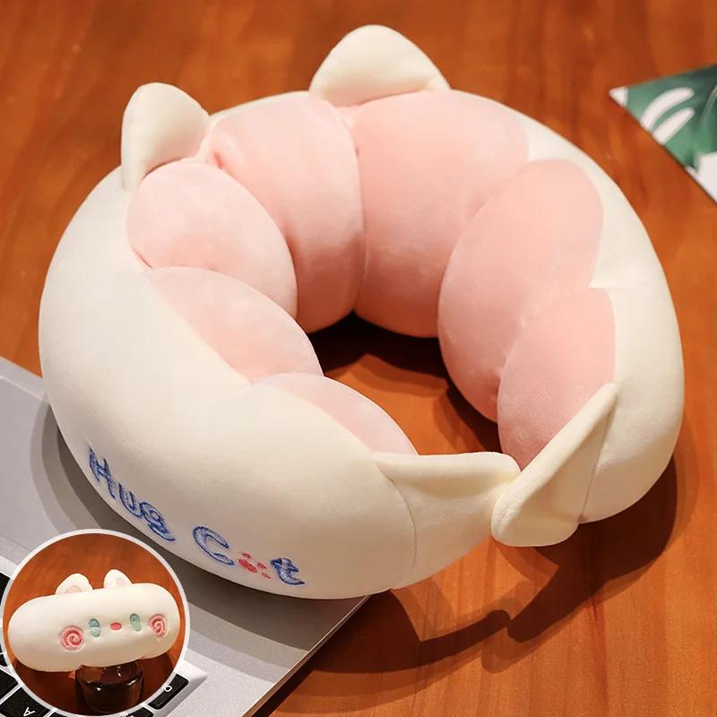 2025 Cute Sofa Cushion Cat Office Napping Pillow Cartoon Caterpillar U-shaped Pillow Crystal Velvet Portable Travel Neck Pillow 2270₽