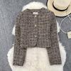 Autumn Winter Women Elegant Little Fragrant Wind Full Sleeve Single Breasted Tweed Short Jacket Coat With Pocket