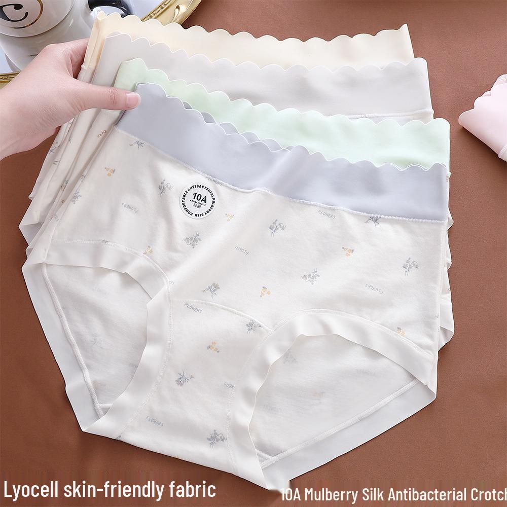 Lyocell Cool Damen Antibakterische Unterwäsche mit Blumenprint, Mittelhoch, mit verlängertem Schritt
