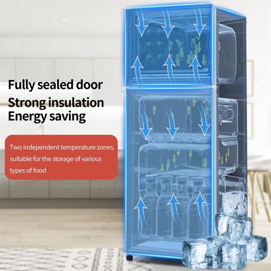 Mini Fridge 92L Retro Refrigerator LED Light Large Capacity Silver Color Handle Adjustable Temperature Sealed Adhesive Tape Red Dual Zone Kitchen