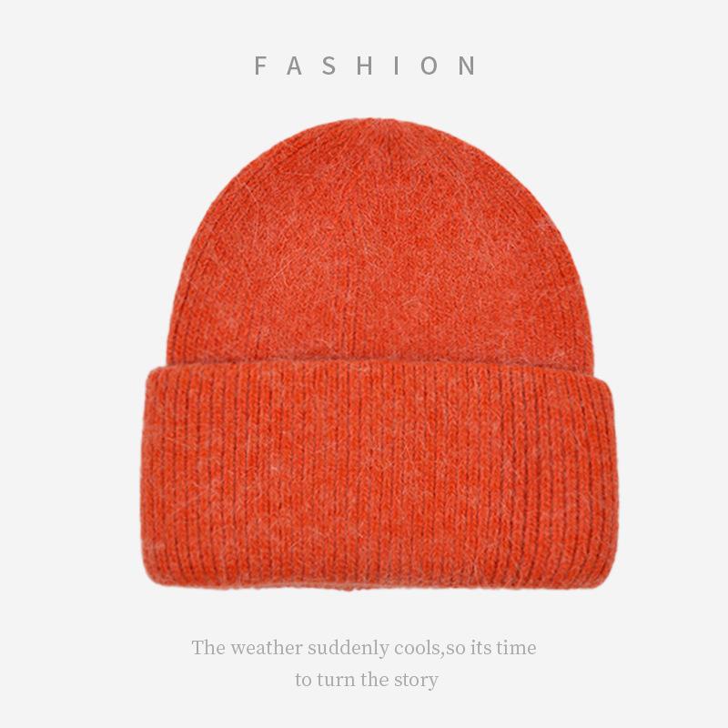 Soft Sticky Rabbit Fur Knitted Woolen Hat for Women In Winter Solid Color Warm Cover Head Showing Small Face Hats & Caps (women’s)