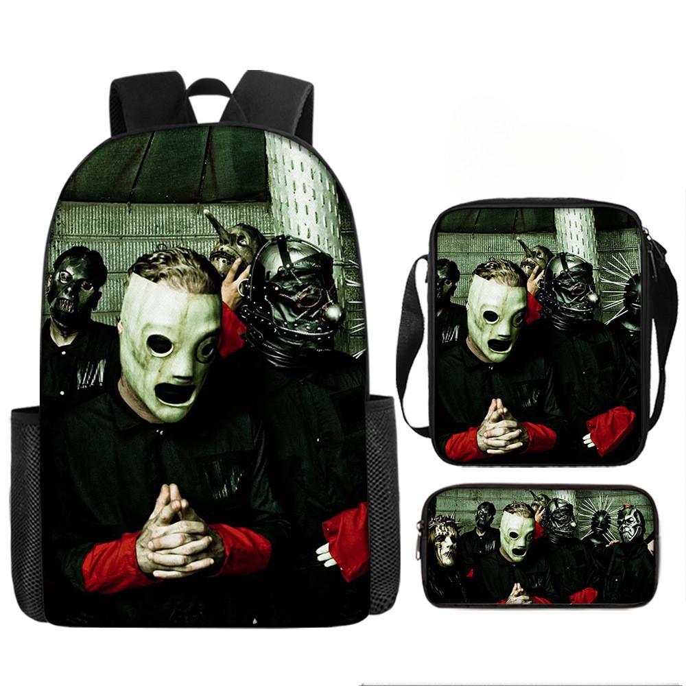 Set Zaino a 3 Pezzi Borsa a Tracolla Astuccio Slipknot Tessuto Oxford Per Materiale Scolastico