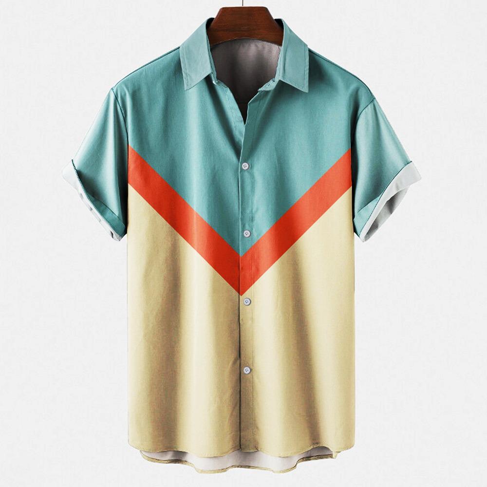 Men's Hawaiian Beach Short Sleeved Striped Shirt 3D Printed Loose Street Fun Men's Top Fashion Casual Simple Pocketless Shirt