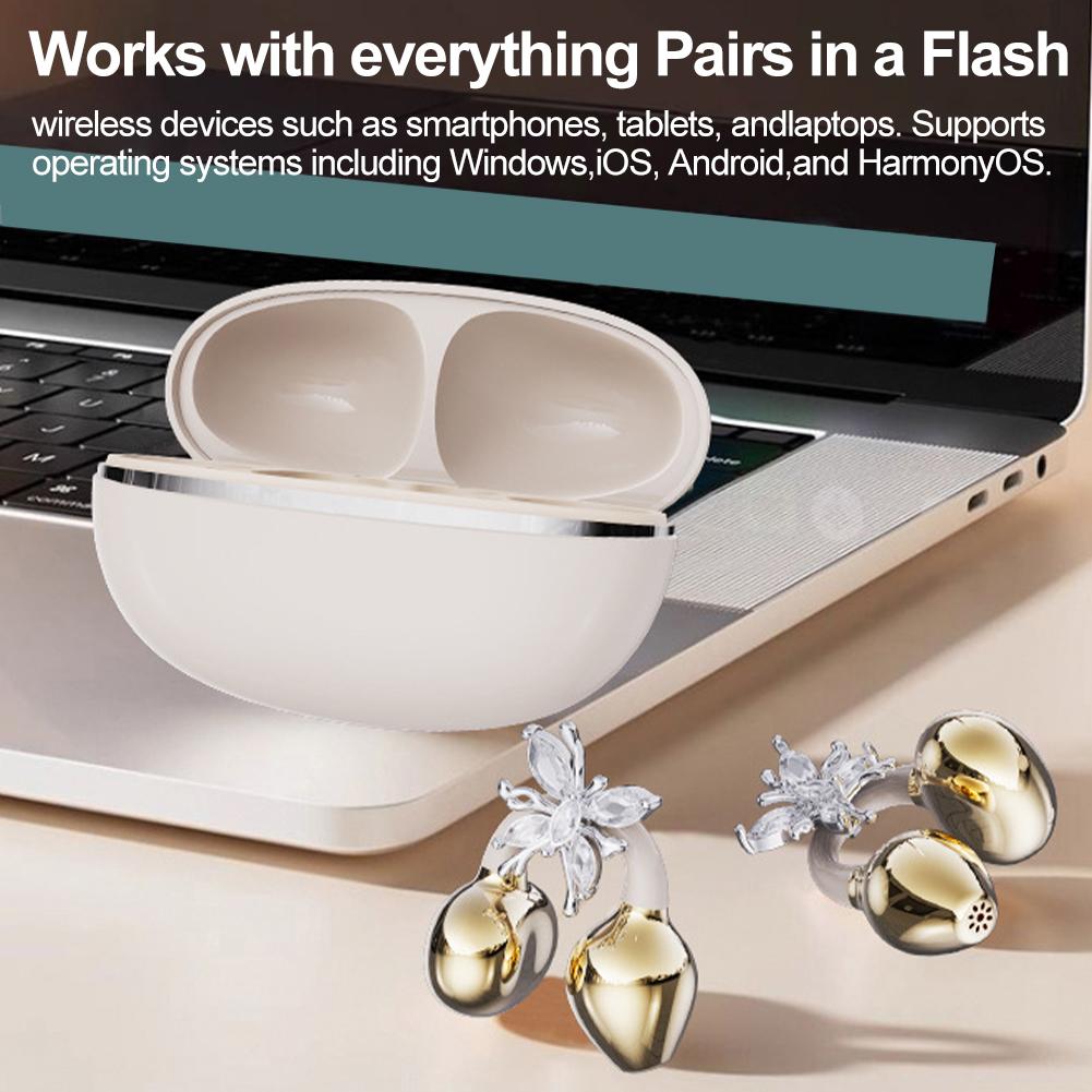 Sports Bluetooth Headphones For TWS Wireless Ear-clip Earbuds Intelligent Noise Cancellation Butterfly Diamond Buckle Decoration