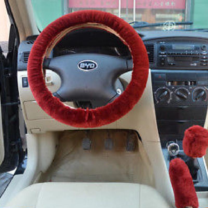 Car Universal Steering Plush Cover Three Piece Set For Winter With Antislip Grip