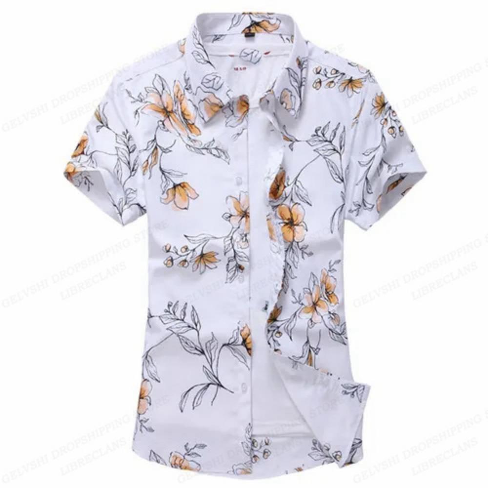 Camicie Hawaiane Floreali Estive Uomo Moda Camicia a Maniche Corte Camicetta a Fiori Collo Turn-Over Casual Revers Camisas Abbigliamento Uomo