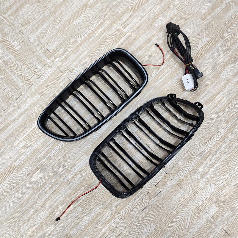 Car Double Line Front Luminous Grille Led Light Racing Grille For BMW 5 Series F10 F11 F18 2010-2017 ABS Black Body Kits Tuning