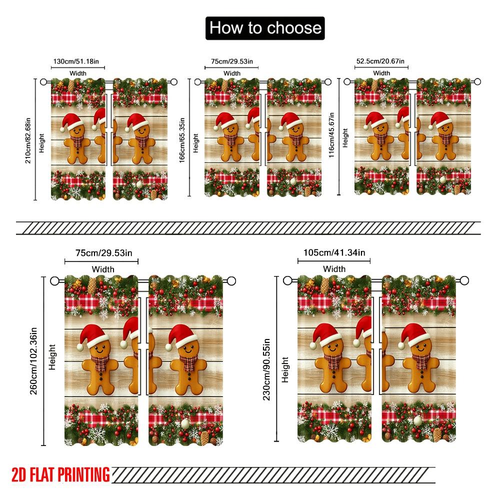 2 Stück, 2D-Flachdruck Vorhänge Rollos Lebkuchen Weihnachten Schneeflocken Feiertag Polyestergewebe (ohne Stange) Wohnkultur