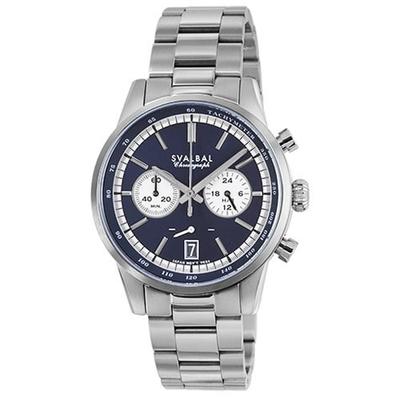 SVALBAL Men's SV16-MBL (Men's Watch Chronograph Sun Flame) Round Watch Silver Stainless