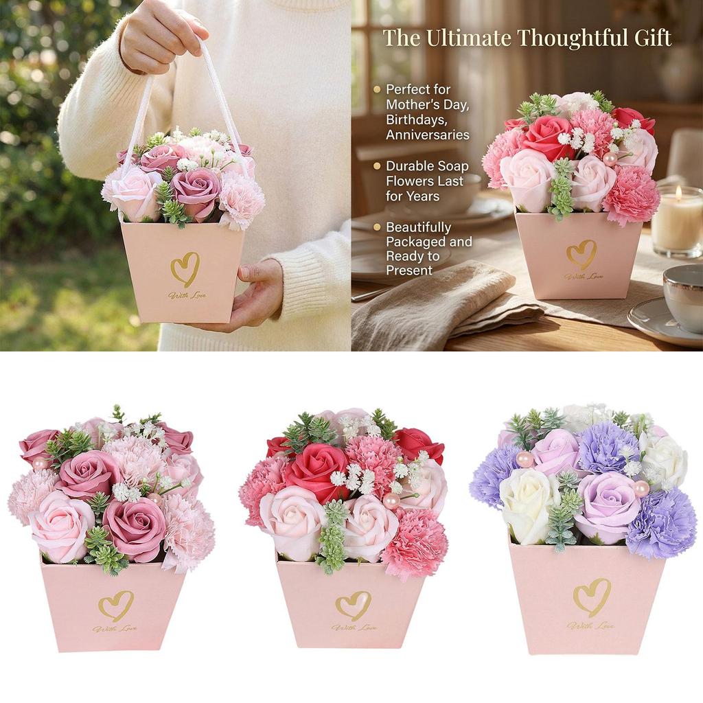 Soap Flowers Artificial Flower Bouquet Floral Soap Scented for Birthday Mother's Day Office