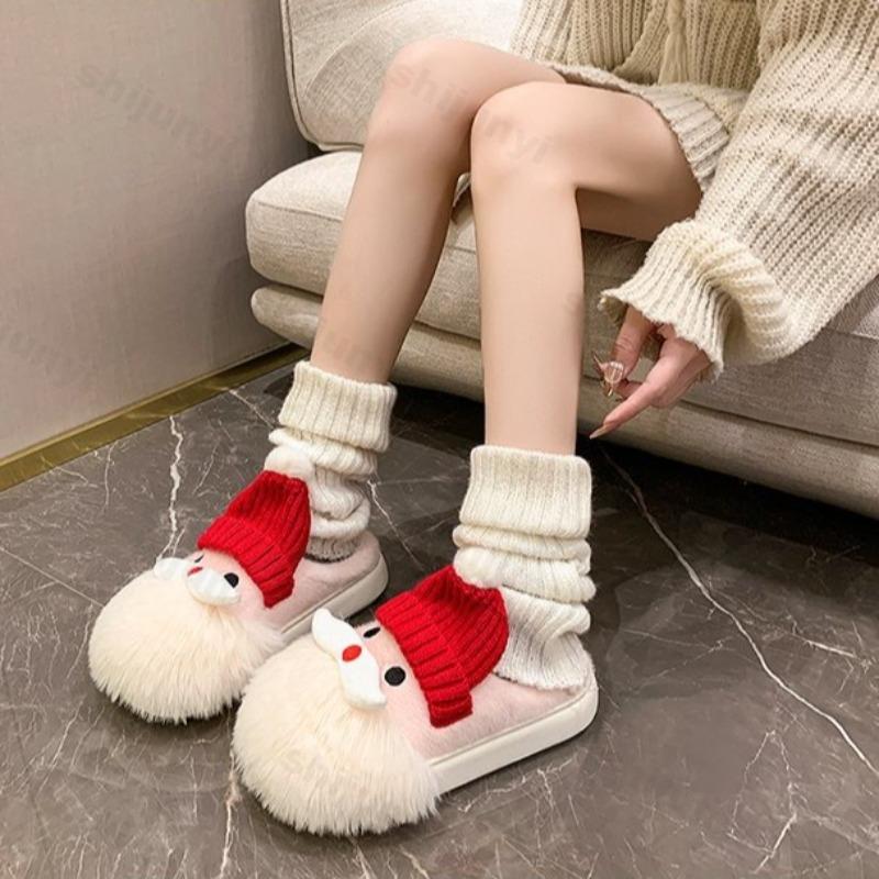 Fashion 2025 Winter New Fashion Santa Claus Design Casual Hairy Cotton Draggers for Women Soft Sole Comfortable Warm Cute Plush Slippers
