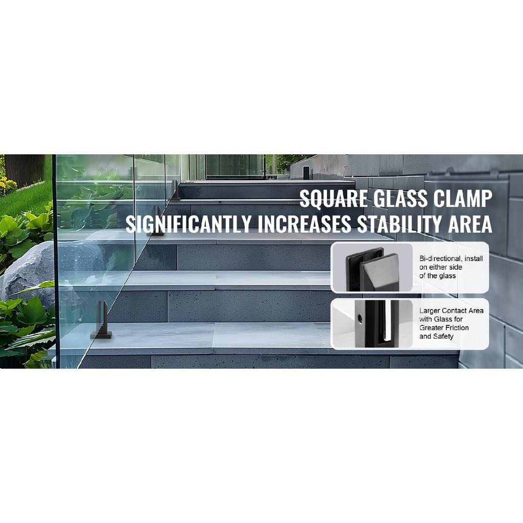 SucceBuy Glass Clamp 4PCS Square Glass Railing Bracket for 0.31 "-0.47 "Tempered Glass 0.12”Thick for Balcony Garden Deck Stair