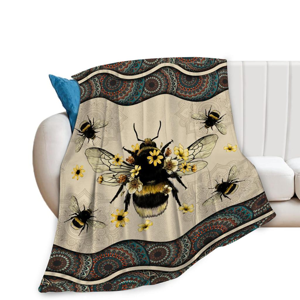 Bee Blanket Flower Printed Flannel Blanket Air Conditioning Blanket Nap Blanket
