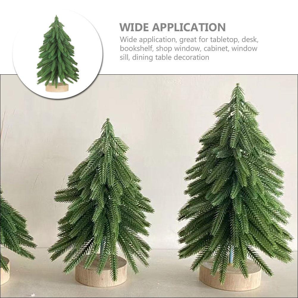 Mini Desktop Christmas Tree with Wooden Base Artificial Xmas Tree Tabletop Decor Realistic Scene Layout Prop Festival Decoration