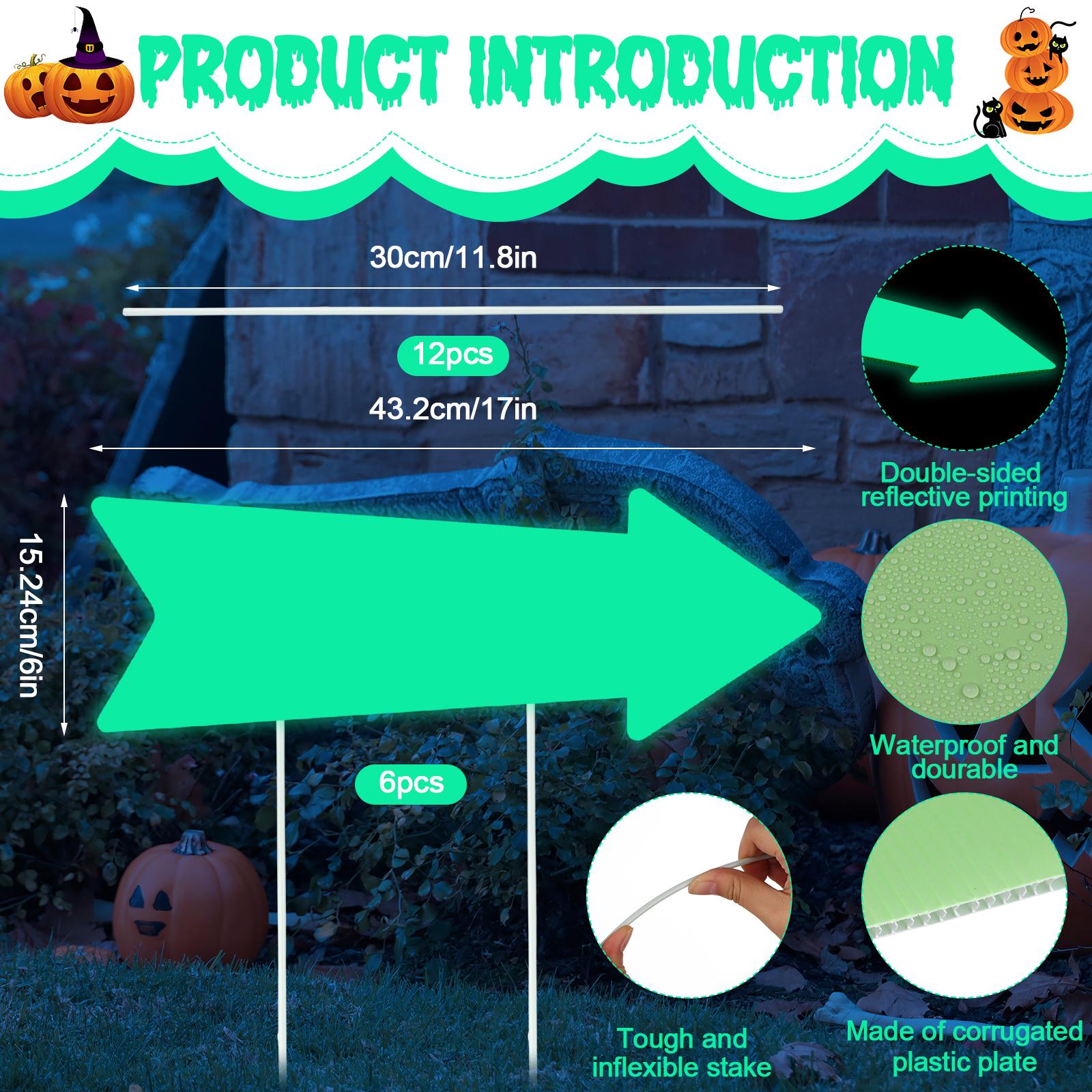 

6Pcs Arrow Signs With 12Pcs Stakes 17 X 6 Inches Glow In The Dark This Way Directional Arrow Yard Signs Halloween Decorations Ou белый