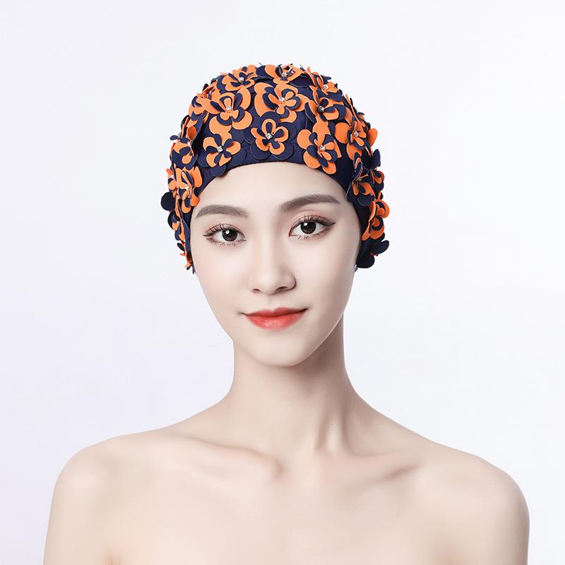 Badekappe Damen Diamantblume Handgefertigt Dreidimensional Handgenäht Dreilagige Blume Würgt Den Kopf Nicht Doppeltes Gewebe Schwimmen Spa