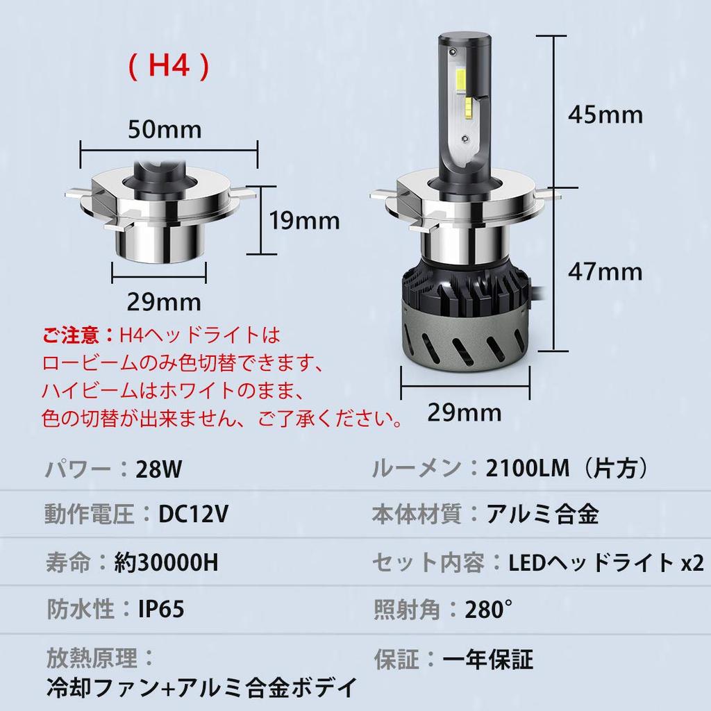 LED Headlight H4 3 Color Temperature 3 Mode Switching Integrated Ultra Mini Compact POOPEE LED Bulb for DC12V Cars 28W Emitting 6000K 3000K 4300K