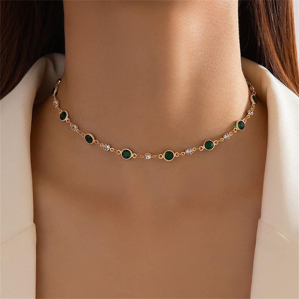 Fashion Boho Gold-plate Crystal Chain Green Water Drop Pendant Female Necklace For Women Vintage Baroque Choker Jewelry Gift