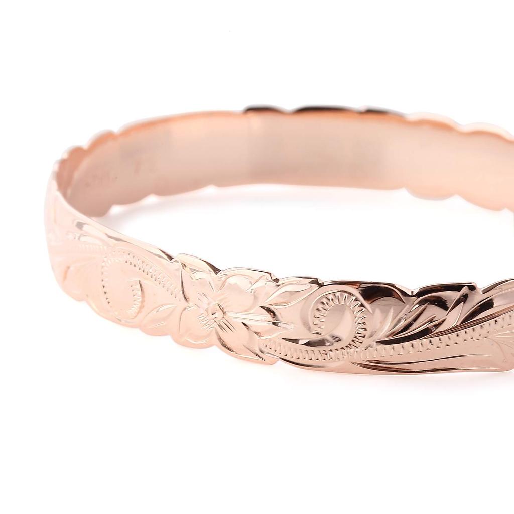 Hawaiian Jewelry Bangle 10mm Cutout Wave Plumeria Pink Gold Coating 8 Inches Jewelry [LocoMocoAloha] [Genuine]