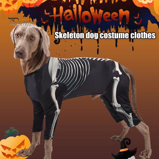 Dog Costume for Halloween Skeleton Costume, Print Four-legged Outfit, Spooky Breathable Pet Clothing All Sizes Cool Pullover Shirt Party Cosplay