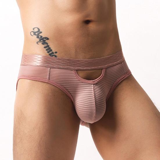 Men Briefs High Elasticity Fit Tight Cut Panties Solid Color Striped Print Breathable Mesh Underwear Smooth Wiring Low Waist Panties
