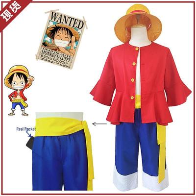 Çocuklar İçin One Piece Luffy Kostümü - Cosplay Anime Rol Yapma Kıyafeti